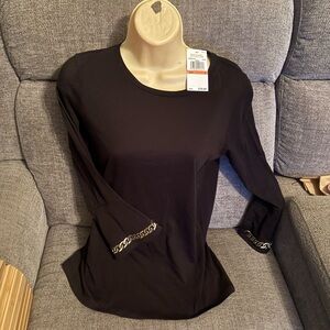 Michael Kors Black Long Sleeve Top with Chain Accents